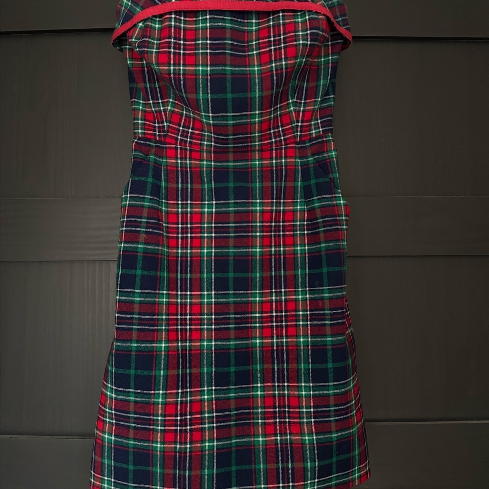 Vineyard Vines Red and Green Plaid Strapless Dress